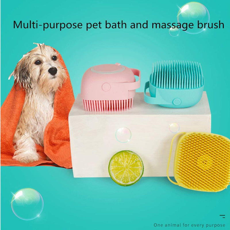 MISTHIS Dog Bath Brush, Pet Massage Brush Shampoo Dispenser, Soft Silicone Brush Rubber Bristle for Dogs and Cats Shower Grooming Blue - PawsPlanet Australia