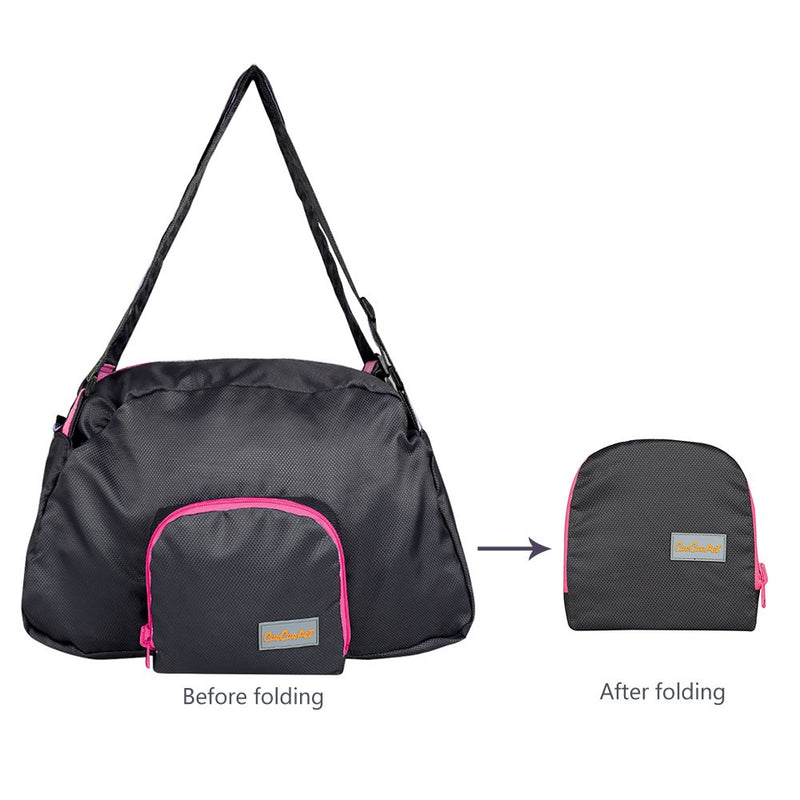 [Australia] - CueCue Pet Deluxe Foldable Expandable Pet Carrier Travel Bag, Black with Pink Trim 