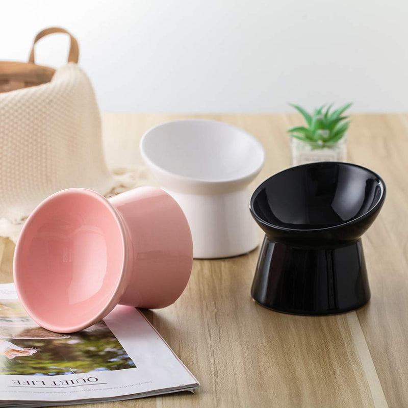 LIONWEI LIONWELI Small Ceramic Raised Cat Bowls, Tilted Elevated Food or Water Bowls, Stress Free, Backflow Prevention, Dishwasher and Microwave Safe, Lead & Cadmium Free Pink - PawsPlanet Australia