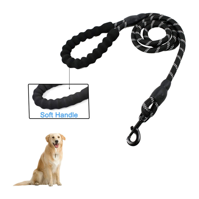 FIFIGO 5 FT Strong Dog Leash with Comfortable Padded Handle and Highly Reflective Threads for Small Medium and Large Dogs 1/2'' x 5 FT (18~120 lbs.) Black - PawsPlanet Australia