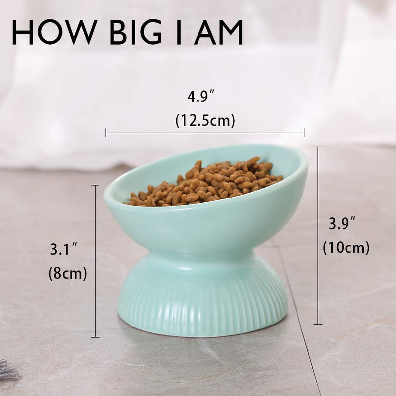 HCHLQLZ Green small Cat Bowl,Raised Cat Food Bowls Anti Vomiting,Tilted Elevated Cat Bowl,Ceramic Pet Food Bowl for Flat-Faced Cats,Small Dogs,Protect Pet's Spine,Dishwasher Safe - PawsPlanet Australia