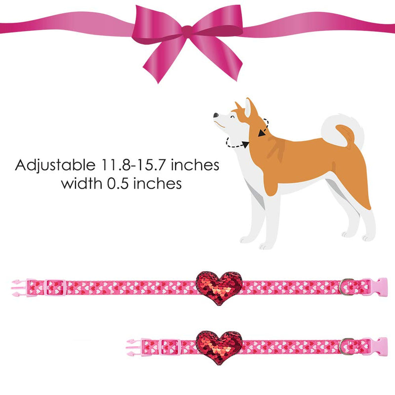 [Australia] - Dog Collars for Small Dogs - Cute Puppy Dog Collar Girl - 2 Pack Pink Adjustable Doggy Collars for Girls with Detachable Rose & Love Design, Fits for Small Medium Dogs for Festival or Everyday Wear 