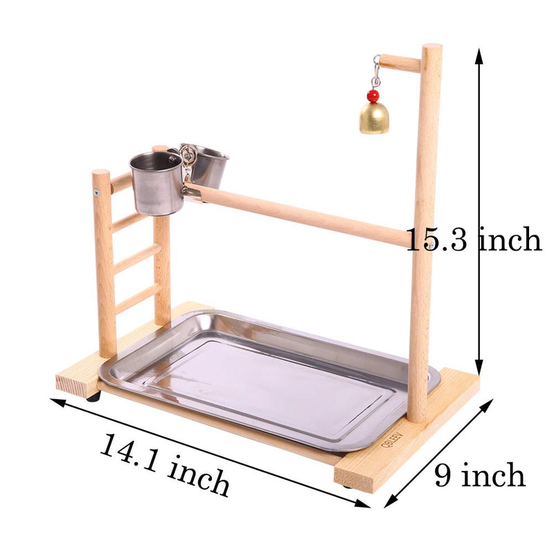 [Australia] - QBLEEV Birdcage Stands Parrot Play Gym Wood Conure Playground Bird Cage Stands Accessories Birdhouse Decor Table Top PlayStand with Ladder Stainless Steel Feeder Cup Tray for Small Medium Parakeets Ca 