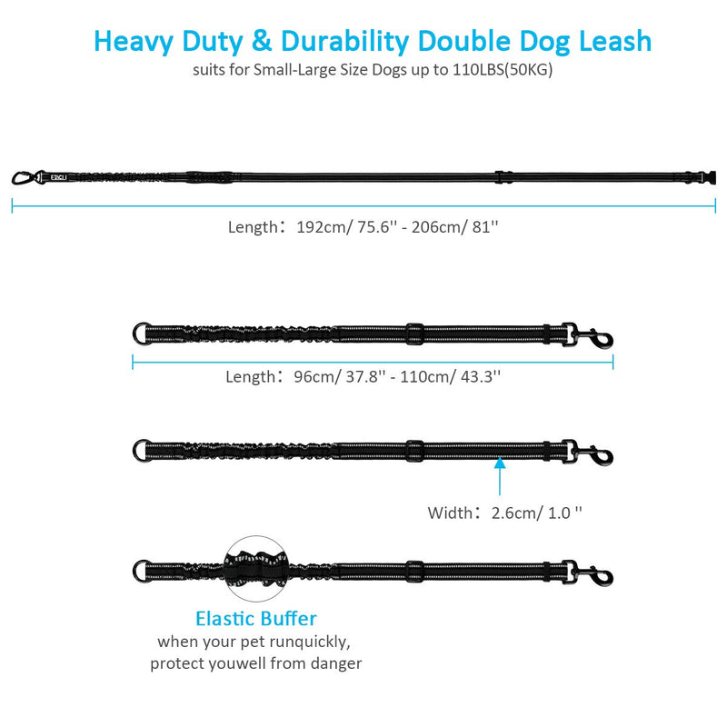 ETACCU Hands-free triple Dog Lead Splitter - Adjustable, Detachable - Shock Absorbing Bungee Leads No Tangle Lead for Walking 3 Dogs (Black) - PawsPlanet Australia