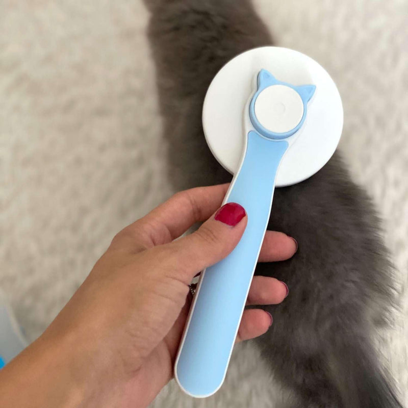 Intirilife cat brush dog brush in blue - white - 18.8 x 7.5 x 5 cm - pet fur brush with push button for removing hair, self-cleaning blue - white - PawsPlanet Australia