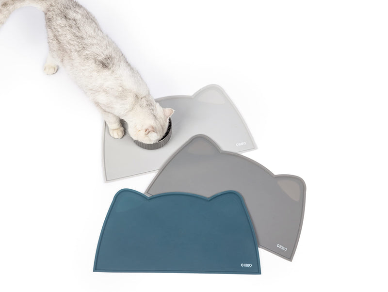 Cat Food Mat, Silicone Waterproof Small Dog Puppy Food Mat, OHMO (Ash,46x25cm) Non-Skid Spill Proof Pet Feeding Mat for Food and Water, Easy to Clean Dog Placemat Ash - PawsPlanet Australia