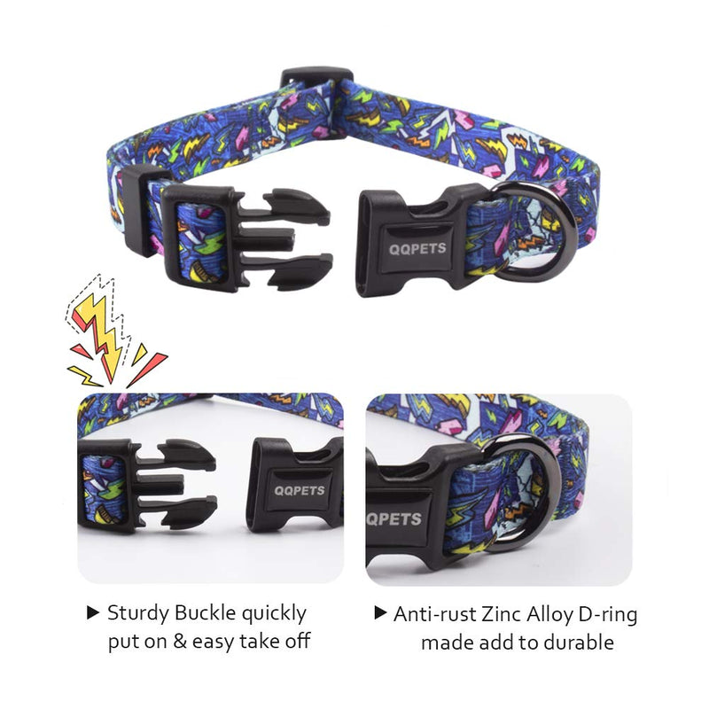 QQPETS Adjustable Soft Comfortable Dog Collar with Print Patterns for X-Small Pet Girl Boy Puppy Walking Running (XS, Blue) XS - PawsPlanet Australia