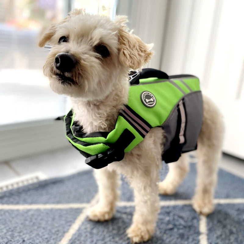 Vivaglory New Sports Style Ripstop Dog Life Jacket Safety Vest with Superior Buoyancy & Rescue Handle X-Small Bright Green - PawsPlanet Australia