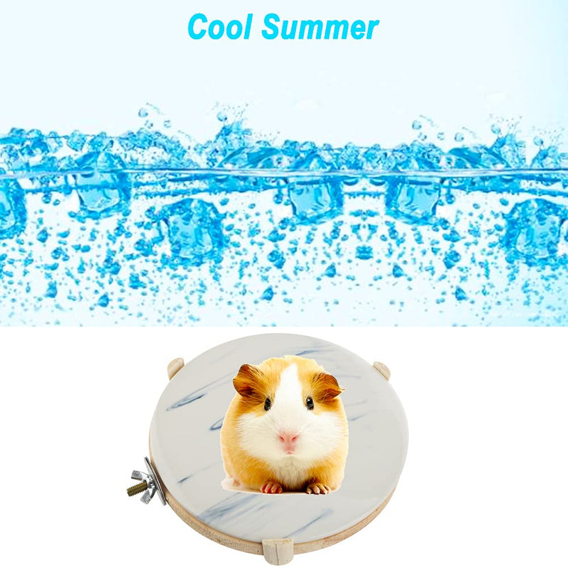 DQITJ Hamster Cooling Round-Board Ceramic Heat-dissipating Pad Cold Bedroom with Wooden Pallet for Hamster Hedgehog Chinchilla Squirrel Rabbit - PawsPlanet Australia