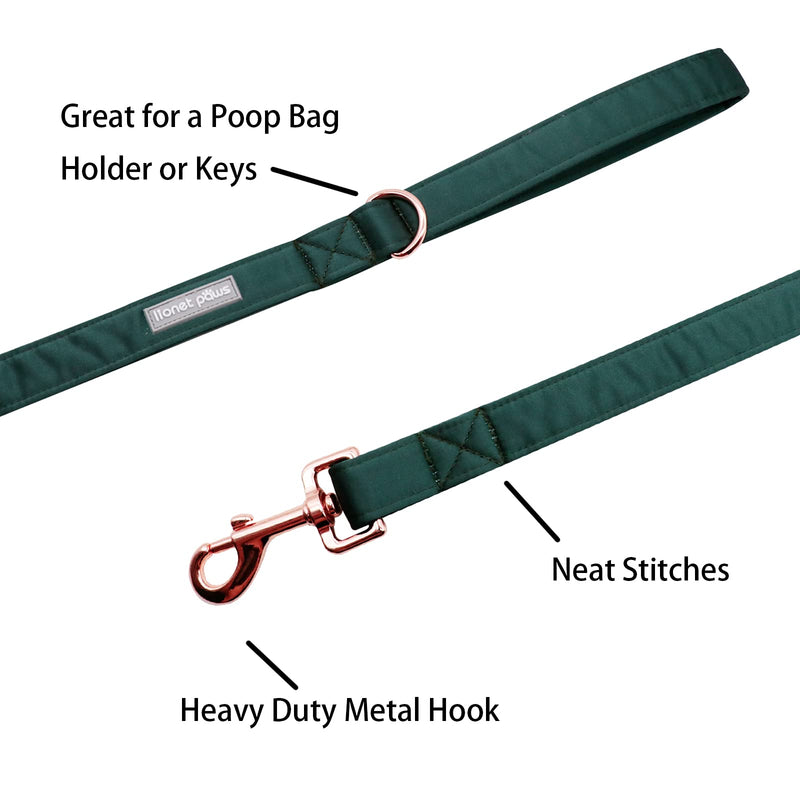 Lionet Paws Dog Leash - Silk Black Green Leash for Small Medium Large Dogs Matching Collar for Girl and Boy Lead-XS (Pack of 1) - PawsPlanet Australia