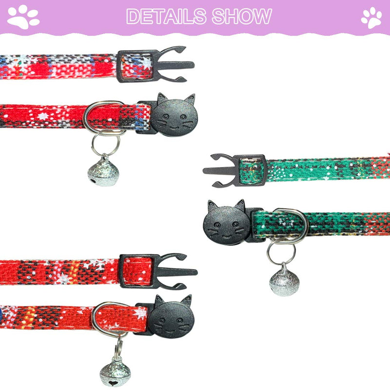 [Australia] - KMNKSCN Christmas Cat Collar Breakaway with Bell - 3 Pack Adjustable Collars Set for Kittens & Puppies Cute Snow Collard for Cats 