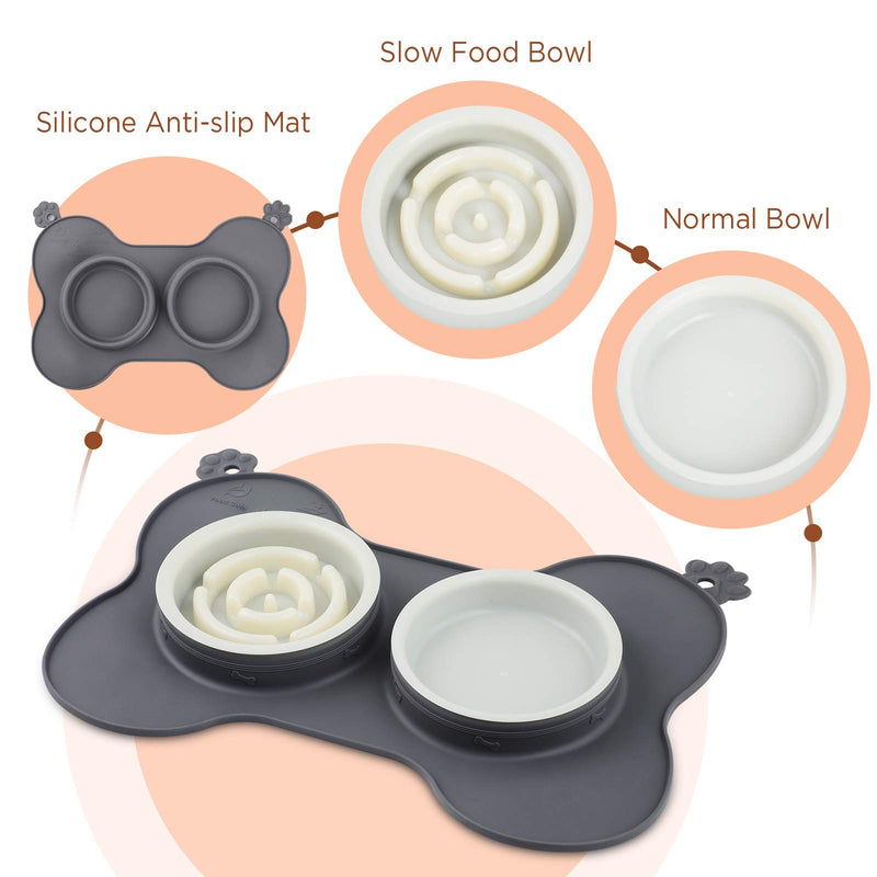 WD&CD Slow Feeder Dog Bowl, Slow Eating Cat Feeder, 2 Pet Bowl Bowls and a Non-Slip Silicone Base, Fits Small, Medium Dogs and Cats, Grey Small - PawsPlanet Australia