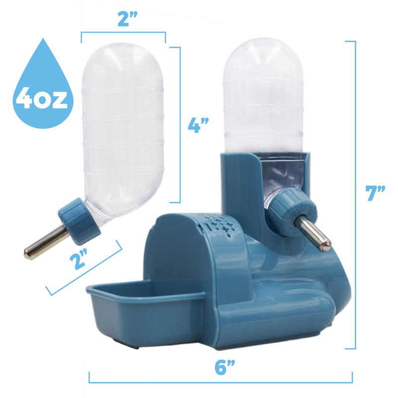 Vannon 3 in 1 Hamster Water Bottle No Drip Small Animal Water Bottle Automatic Bottle Dispenser with Food Container Base Hut and Hideout Base 4oz/120ml,Leekproof, BPA Free Blue - PawsPlanet Australia
