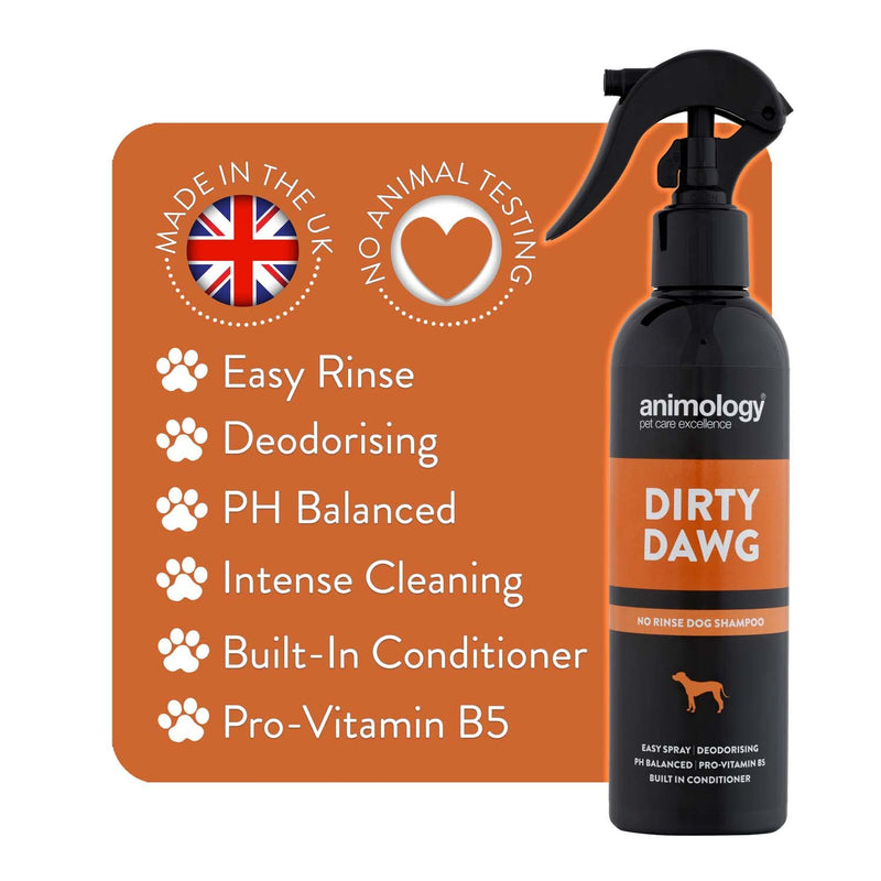 Animology Dirty Dawg Pup Shampoo  No-Rinse Cleaning Shampoo for Dogs  250 ml Pet Shampoo for Puppies  With Signature Scent, Vitamins and Conditioner  Mild, Balanced PH Formula 250 ml (Pack of 1) - PawsPlanet Australia