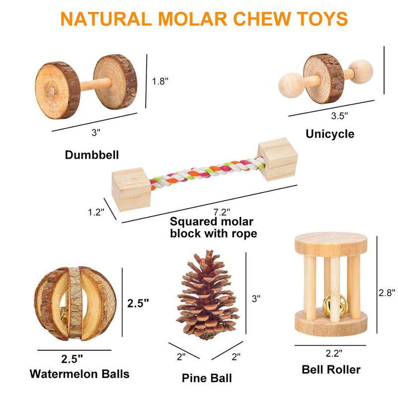 Hamster Chew Toys, Guinea Pig Toys Natural Wooden Gerbil Rats Chinchillas Toys Accessories Dumbells Exercise Bell Roller Teeth Care Molar Toy for Birds Bunny Rabbits Gerbils - PawsPlanet Australia