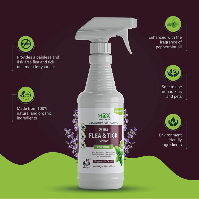 mdxconcepts Organic Flea and Tick Control Spray for Dogs - Made in USA - Peppermint Oil Flea Treatment for Dogs –Flea Repellent 100% Natural –Essential Oils – Flea Killer - Safe to Use –16 oz - PawsPlanet Australia