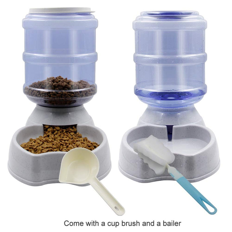 [Australia] - Zcaukya Automatic Cat Feeder and Water Dispenser Set, 1 Gal x 2 Gravity Dog Water Fountain Pet Food Feeder grey 