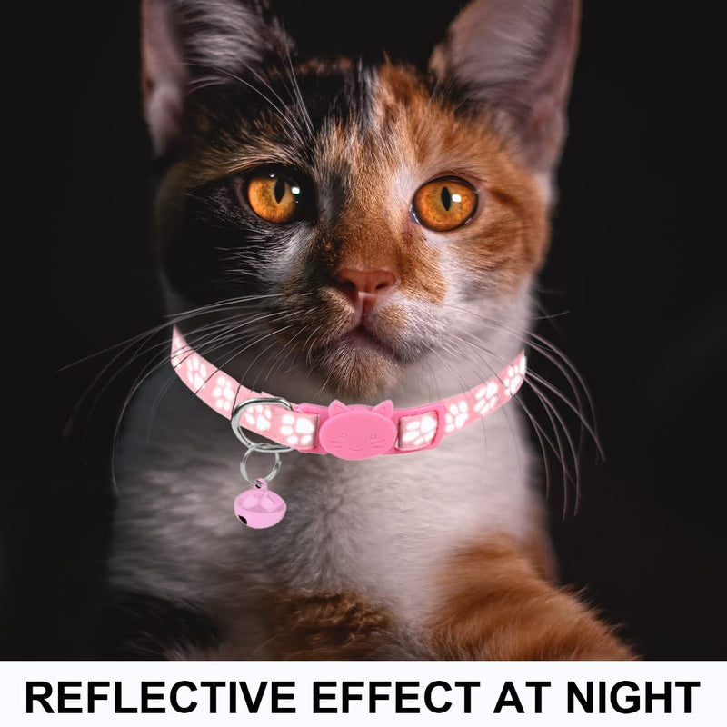 Clyhon reflective cat collar with safety clasp and bell, 2-piece adjustable collar cat kitten, 19-32cm black, pink - PawsPlanet Australia