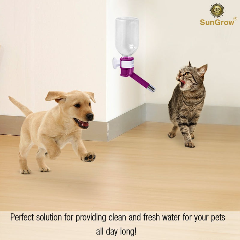 SunGrow Cat Water Bottle, No Drip Pet Dispenser Bottle, with Stainless Steel Sucker, Easy to Install in Cage or Crate, Keeps Small Animals Hydrated, 10 Ounce Capacity, Purple Color - PawsPlanet Australia
