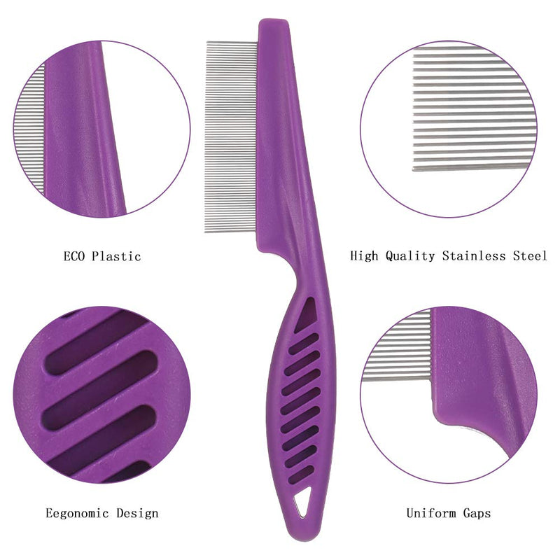 Heyu-Lotus 6 PCS Pet Flea Comb, Tear Stain & Flea Remover Comb Set for Dog Cat Stainless Steel Teeth Pet Grooming Comb for Removing Flea Egg,Mites,Ticks Dandruff Flakes,Crust,Mucus,Stains (purple) purple - PawsPlanet Australia