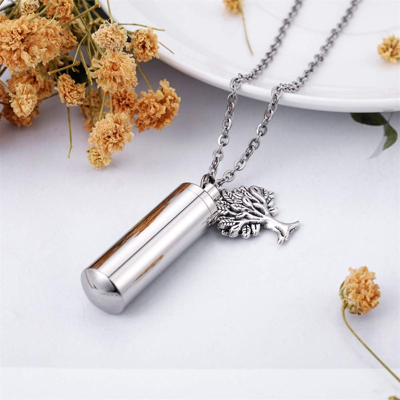 [Australia] - HooAMI Tree of Life Cylinder Cremation Urn Necklace/Keychain Keepsake Ashes Pendant Memorial Jewelry A Tree 