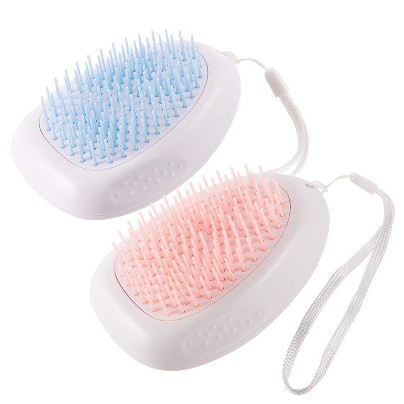 [Australia] - 2 pcs Dogs Cats Brush- Pet Self Cleaning Slicker Brush with Cleaning Button Soft Pet Grooming Hair Brush Quick Release Pet Hair Remover Comb for Removing Undercoat Shedding Hair Pet Massages 