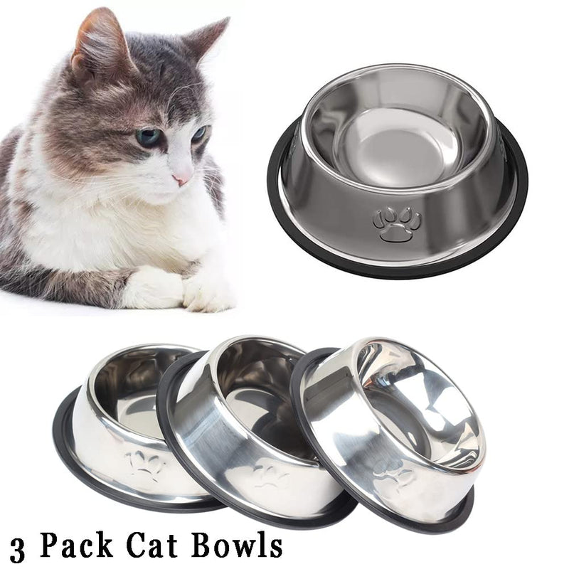 3 Pack Cat Bowl Stainless Steel, Non-Slip Metal Cat Food Water Bowls, Pet Feeding Bowl with Rubber Base for Indoor Cats Small Dogs - PawsPlanet Australia
