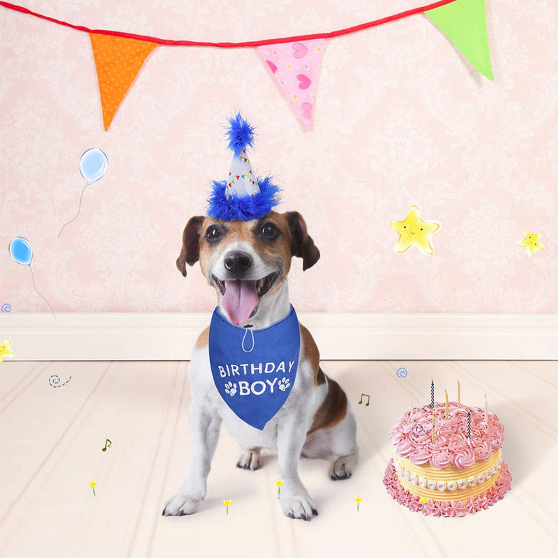 Dog Birthday Bandana Boy Scarf and Reusable Dog Birthday Hat with 0-8 Figures Blue - PawsPlanet Australia