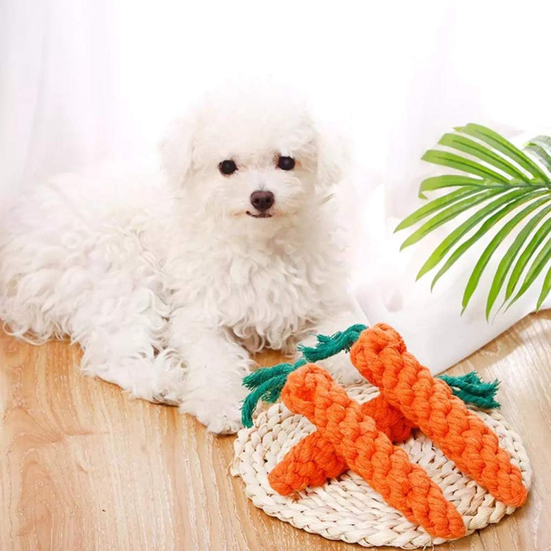 ZPP Dog Chew Toys Carrot Rope, Puppy Teething Chewing Safe Durable Braided Pet Medium Large Cat Cotton Knot Paws Fun Molar for Clean Teeth Healthy Handmade Gift - PawsPlanet Australia