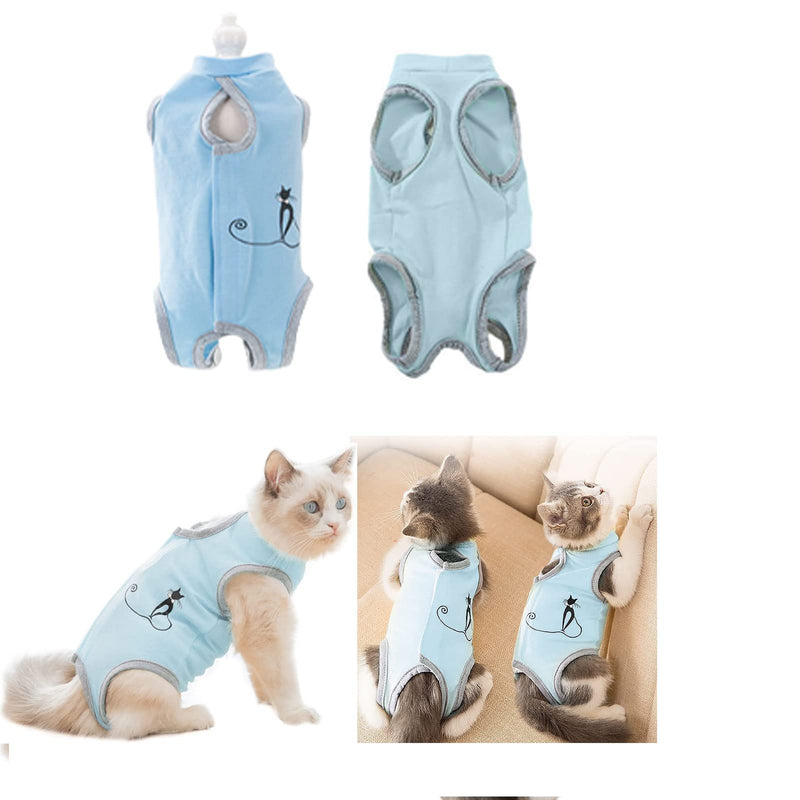 Komate Kitten Cat Surgery Recovery Suit Vest After Surgery Surgical Bodysuit for Abdominal Wounds Skin Diseases Pet Shirt E-Collar Alternative for Puppy Small Dog Cat Clothes (Blue Cat, S) Blue Cat - PawsPlanet Australia