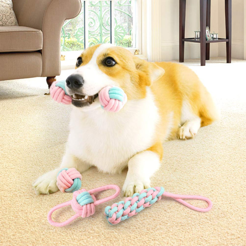 AnCoSoo Dog Rope Toys, Rope Ball Dog Toy Set of 4 Pcs, Indestructible Chew Toy for Puppy, Dog Interactive Toy, Beneficial to Dog's Mental Health, Tooth Cleaning Toy for Small/Medium Dogs rope toy 4 pcs - PawsPlanet Australia