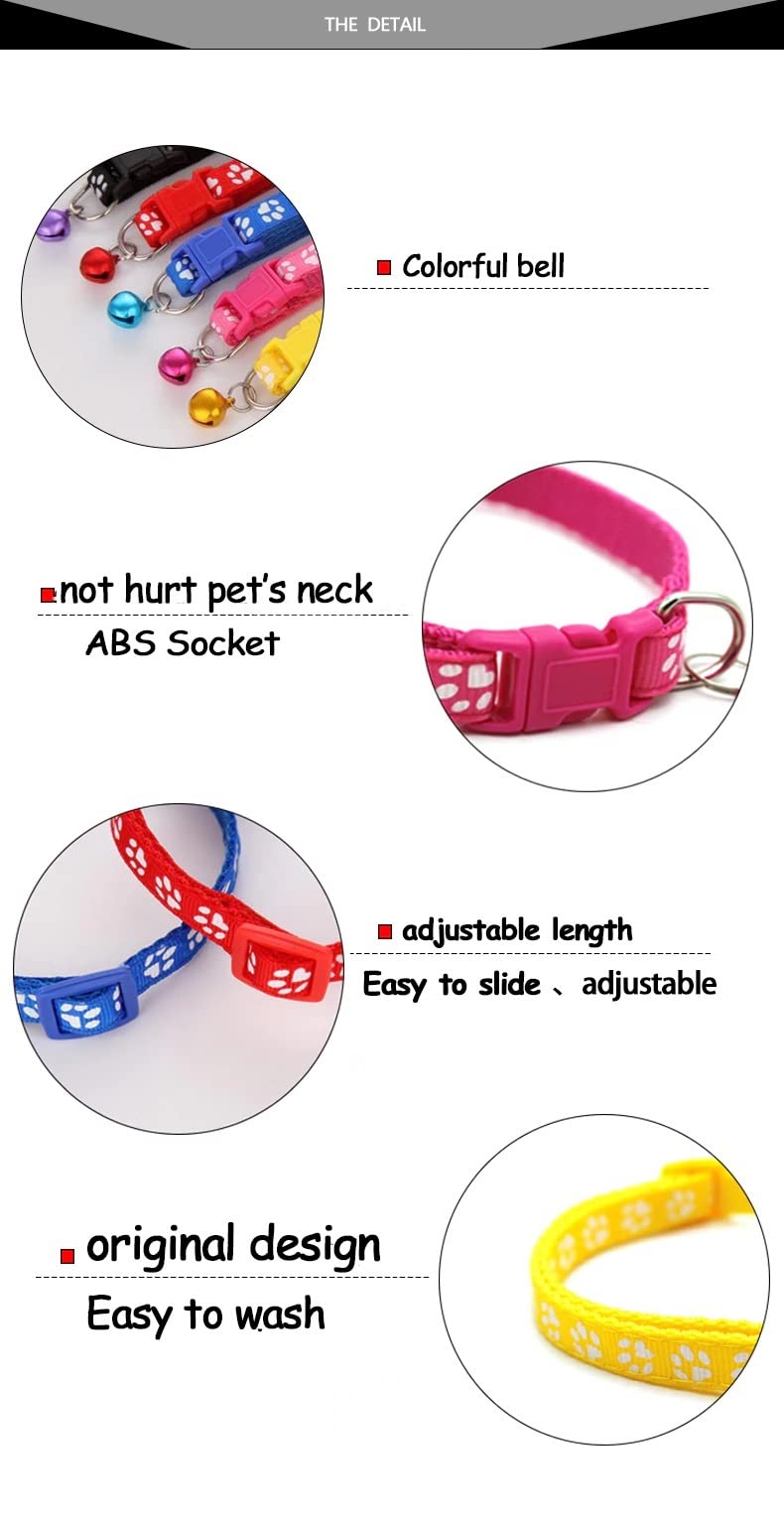 Doggie Style Store Small Dog Puppy Pet Cat Kitten Collar and Lead Set Pawprint Colours Nylon with Bell Adjustable Quick Release Clip Buckle Leash Black - PawsPlanet Australia