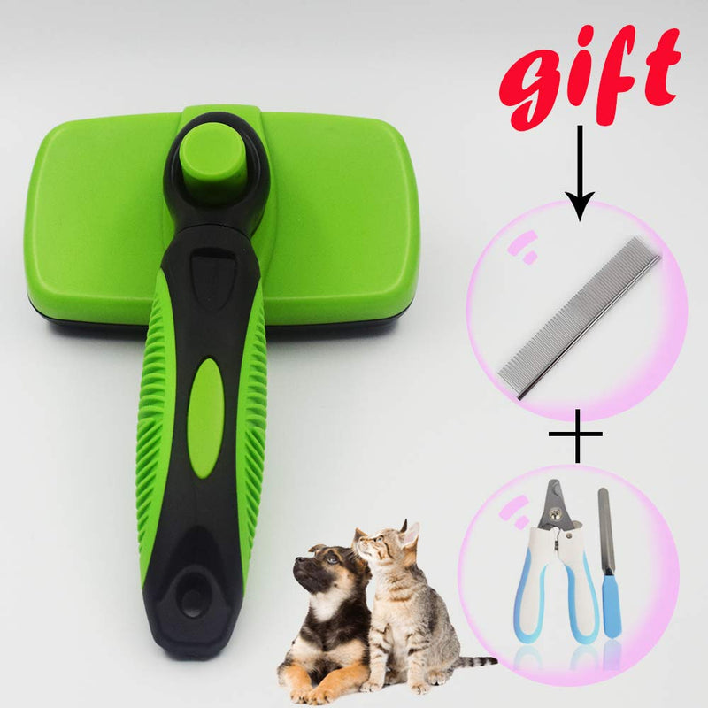 [Australia] - Pet Brush Self Cleaning Slicker Brush – 2019 for Dogs and Cats Including Easy Self-Cleaning Button, Soft Designed Grip Hand, Eliminates Loose Undercoat & Tangles Shedding & Hairballs(Green) 