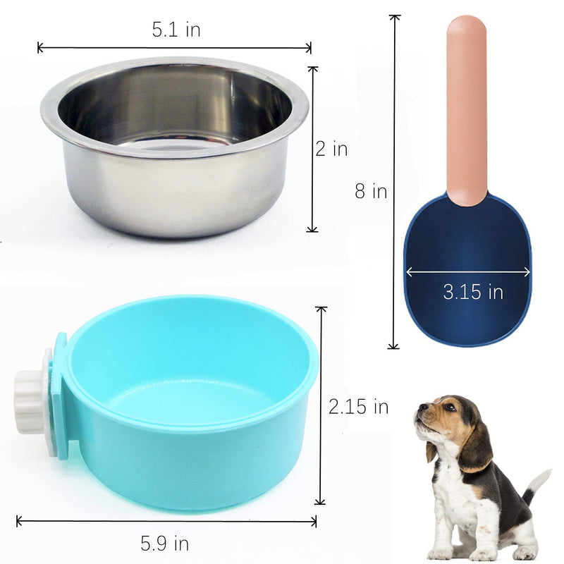 TTEIOPI 2 Pack Crate Dog Bowl, Movable and Fixed Hanging Kennel Stainless Steel Water Bowl Pet Cage Bowl & Water Feeder Coop Cup with Food Spoon for Puppy Medium Dogs Cat Birds Ferret Rabbit - PawsPlanet Australia