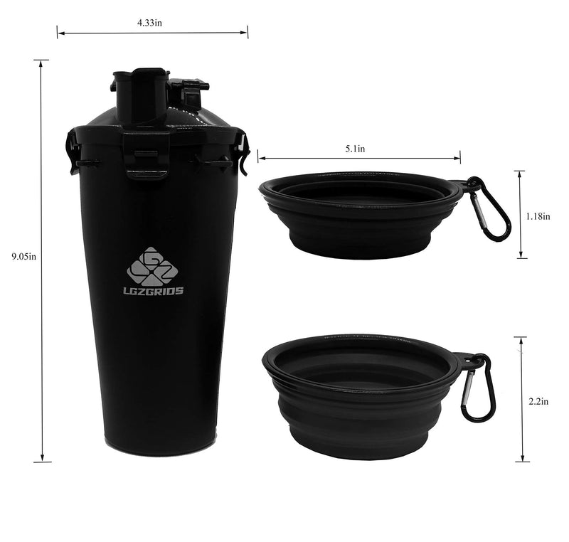 [Australia] - LGZGRIDS Bottle for Walking Travelling Outdoor Hiking Camping 2-in-1 Big Capacity with 2 Collapsible Dog Bowls Leak Proof Portable Dog Water Bowls Black 