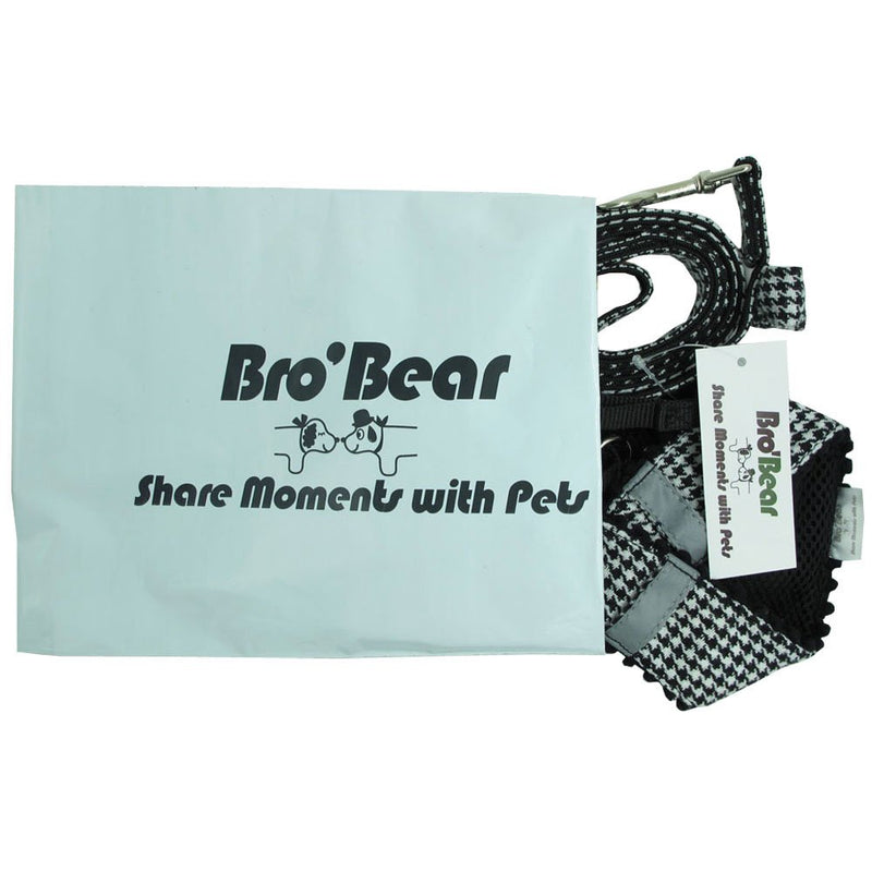 [Australia] - Bro'Bear Adjustable Houndstooth Pet Harness and Leash Set Black X-Large/5# 