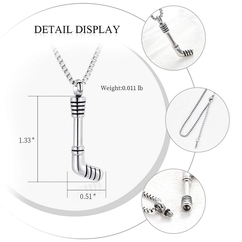 [Australia] - XSMZB Hockey Stick Cremation Jewelry for Ashes Pendant Locket Holder Ashes for Pet/Human Stainless Steel Keepsake Memorial Urn Necklace Silver 