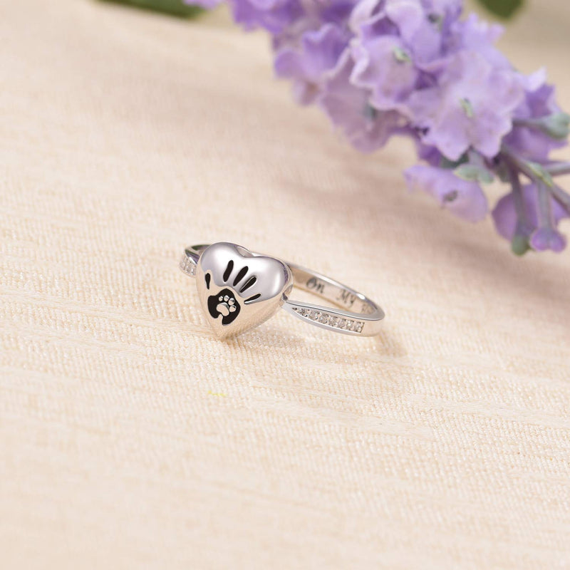 JXJL Sterling Silver Memorial Jewelry Rose Flower/Wing/Paw Urn Ring Exquisite Loved One Ashes Keepsake Holder Cremation Funeral Gift Forever Always in My Heart paw 7# - PawsPlanet Australia