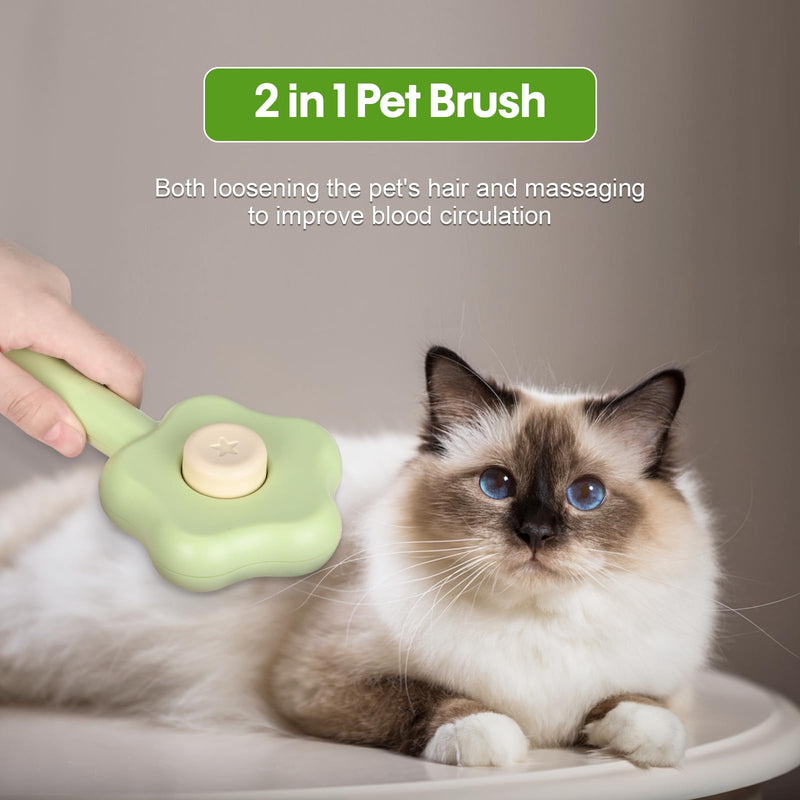 Carehabi Cat Brush - Pet Dog Brush Cat Brush, Hair Remover Pet Brush for Long Hair and Short Hair, Clean Pet Hair from the Brush with One Button (Green) - PawsPlanet Australia