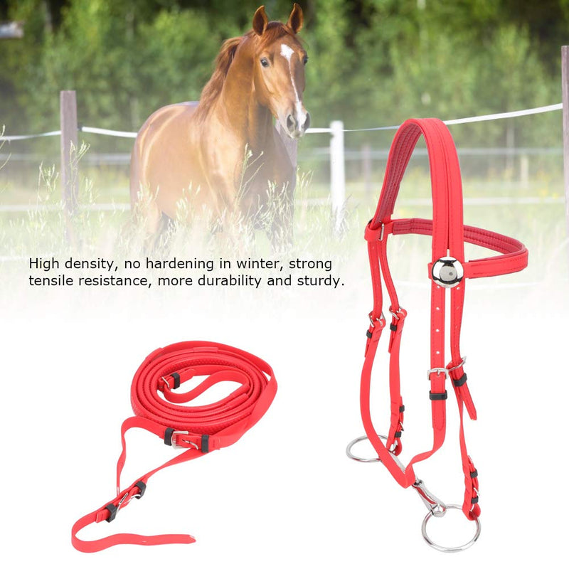 Pssopp Horse Bridle With Rein PVC Adjustable Red Horse Bridle Harness Horse Headstalls Removable Stainless Steel Hollow Snaffle Bit - PawsPlanet Australia