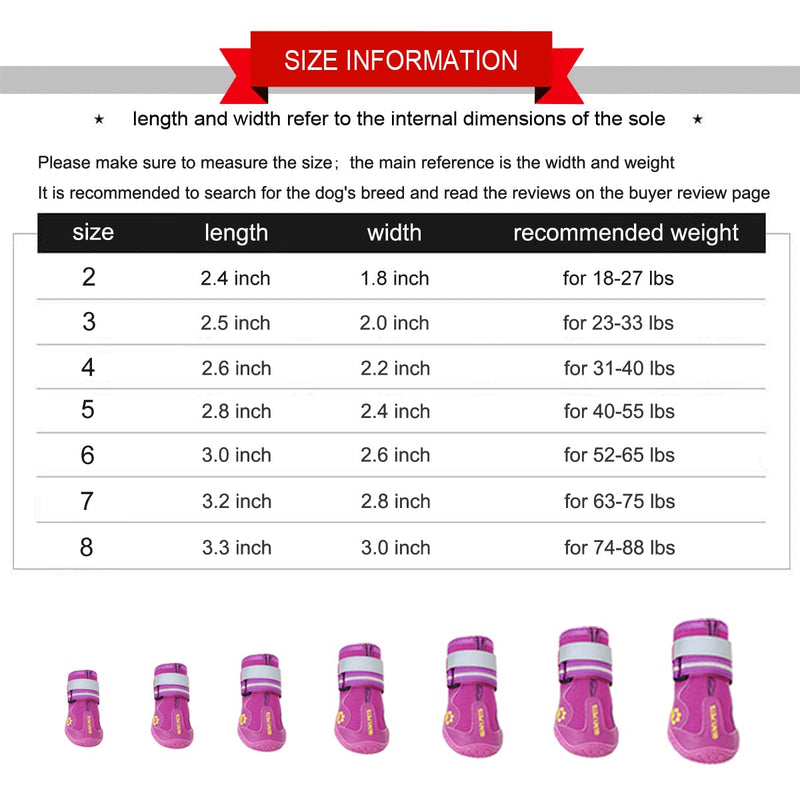 QUMY Dog Boots Waterproof Shoes for Dogs with Reflective Straps Rugged Anti-Slip Sole (Size 2: 1.8''x2.4''(W*L), Purple) Size 2: (W*L) 1.8x2.4 inch (Pack of 4) - PawsPlanet Australia