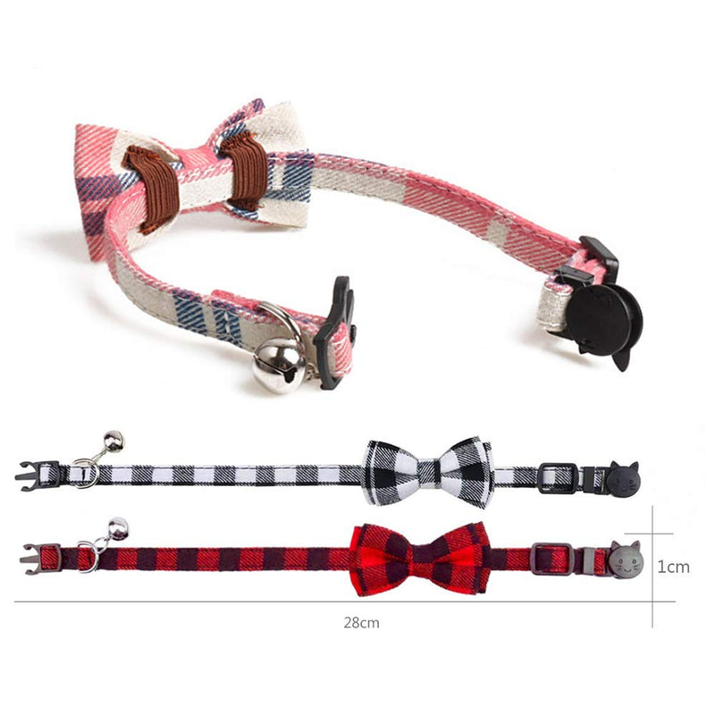 SENDILI 2 Pack Quick Release Cat Collar with Bells and Bow Tie - Cute Plaid Patterns Personalised Safety Collars for Kitty and Some Puppies, Blue + Black-white - PawsPlanet Australia