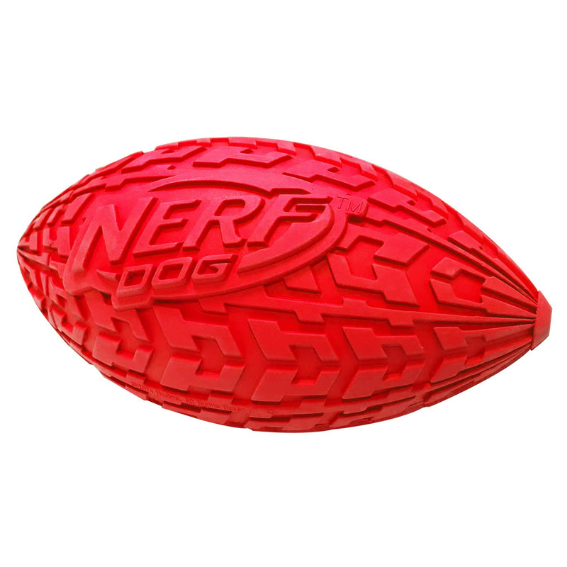 Nerf Dog Tire Football Dog Toy with Interactive Squeaker, Lightweight, Durable and Water Resistant, for Medium/Large Breeds 2 Pack - Red and Blue Large - 6 inch - PawsPlanet Australia