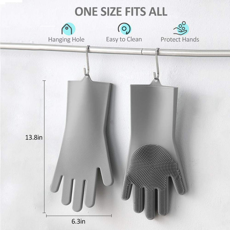 [Australia] - Pet-Grooming-Gloves for Bathing & Hair-Removal, Dog and Cat Brush Bath-Scrubber Glove, Pets Silicone Scrubbing Gloves for Shedding, Pet Shower Attachment Supplies for Anti-Bite & Anti-Scratch 6.4 Ounce Gray 