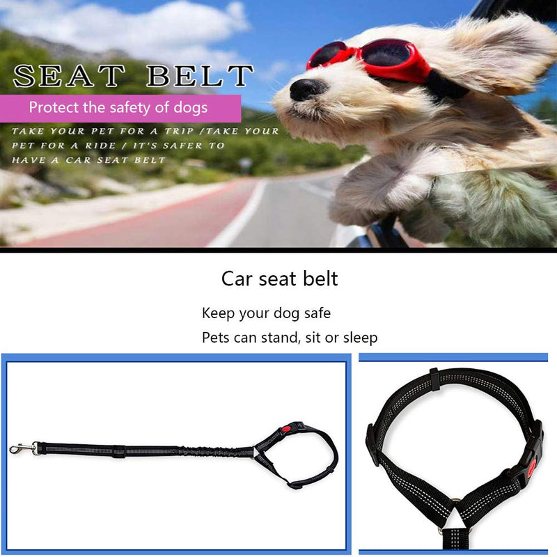 WDEC Dog Seat Belt, Adjustable, with Elastic Bungee Buffer and Reflective Stripe Line, Can Be Connected with Dog Harness, Dog Car Seat Belt Restraint, Used in Daily Travel (rose Red) rose Red - PawsPlanet Australia