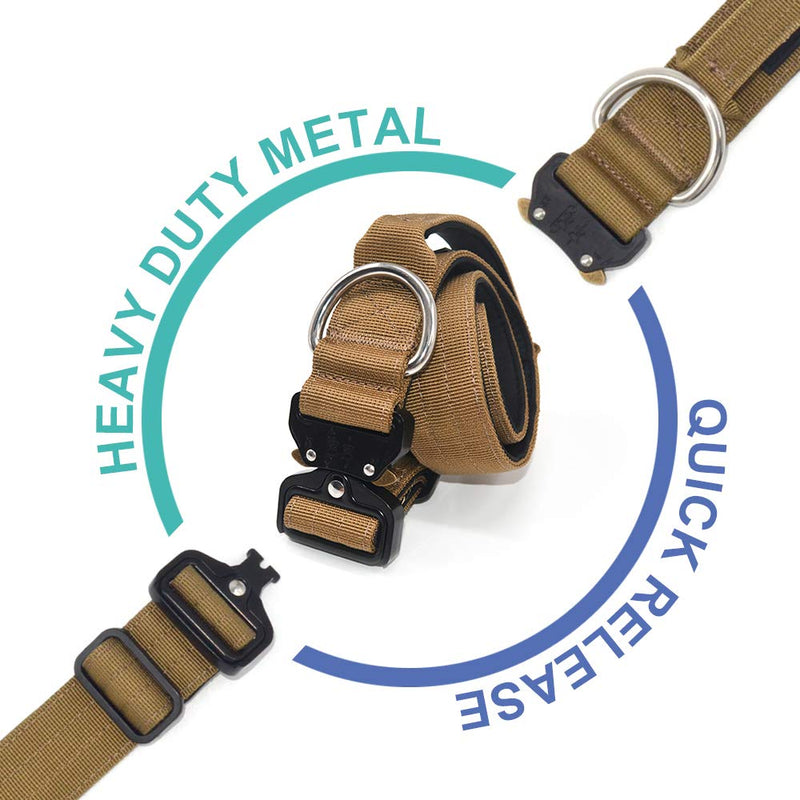 TSPRO Premium Dog Collar with Handle Thick Adjustable Dog Collar Heavy Duty Quick Release Metal Buckle Dog Collar for Small or Medium to Extra Large Dogsz(Khaki-L) Handle Version-Size L-(Adjustable47-66cm) Khaki - PawsPlanet Australia