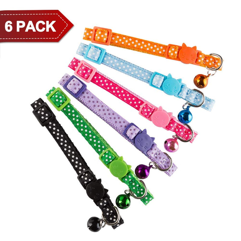 [Australia] - PUPTECK Breakaway Cat Collar - 6 pcs Spots Adjustable Collars with Bell Fit Kitty Puppy 