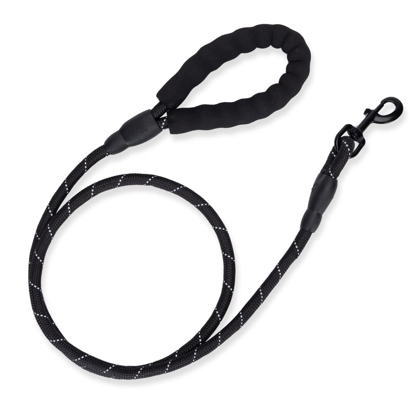 Nobleza Rope Dog Lead with Soft Comfortable Padded Handle, 5 FT Strong Dog Slip Leads, Highly Reflective Threads for Small, Medium and Large Dogs (Black, 150cm x 1.2cm) 1.5m with Soft Padded Handle - PawsPlanet Australia