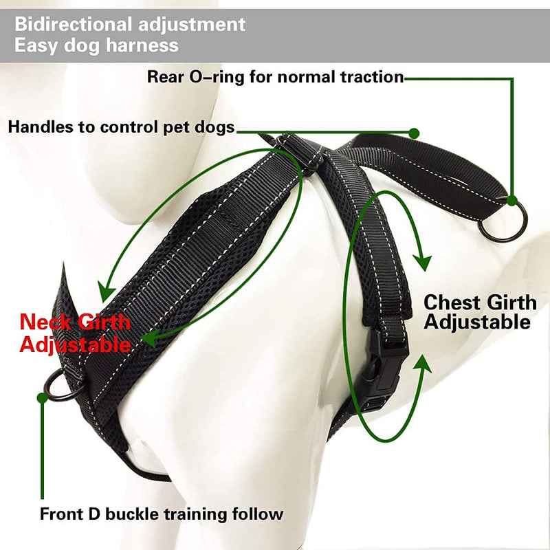 DogFad Dog Harness No Pull Pet Adjustable Reflective Breathable Outdoor Vest Comfortable Nylon Material Front/Back Leash Clips Working Dog Vest with Handle (Black, S (Girth 15"-20")) Black S (Girth 15"-20") - PawsPlanet Australia