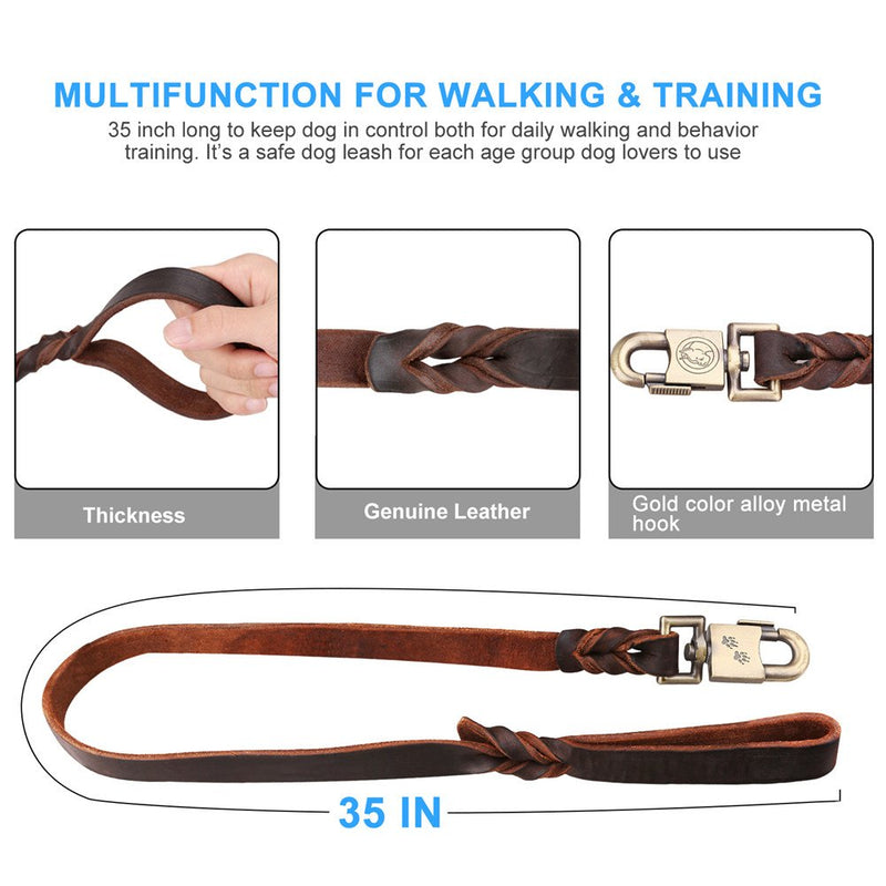 [Australia] - COCOPET - Best for Medium and Large Dogs - Heavy Duty Soft Oily Genuine Leather Dog Training Leash 3ft Long Braid 